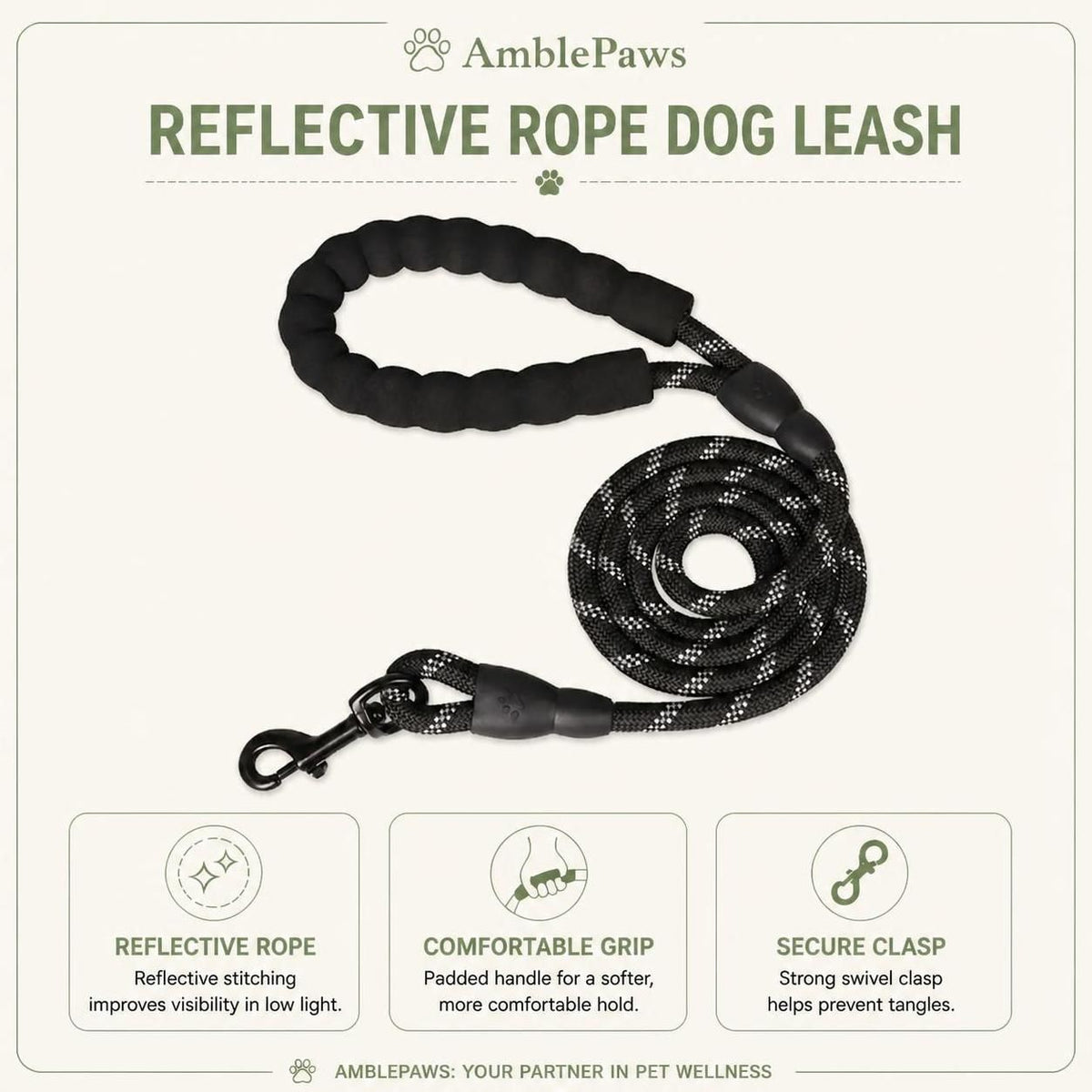 1.5m Reflective Pet Leash with Padded Handle