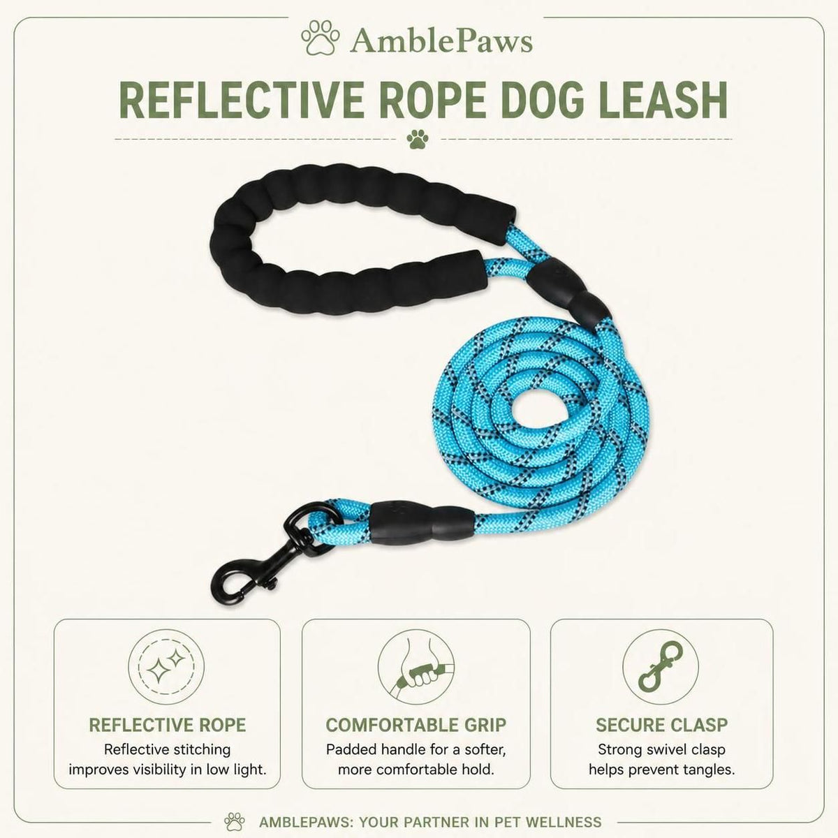 1.5m Reflective Pet Leash with Padded Handle