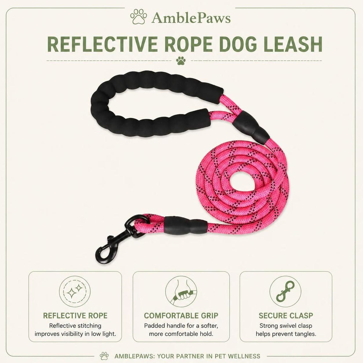 1.5m Reflective Pet Leash with Padded Handle