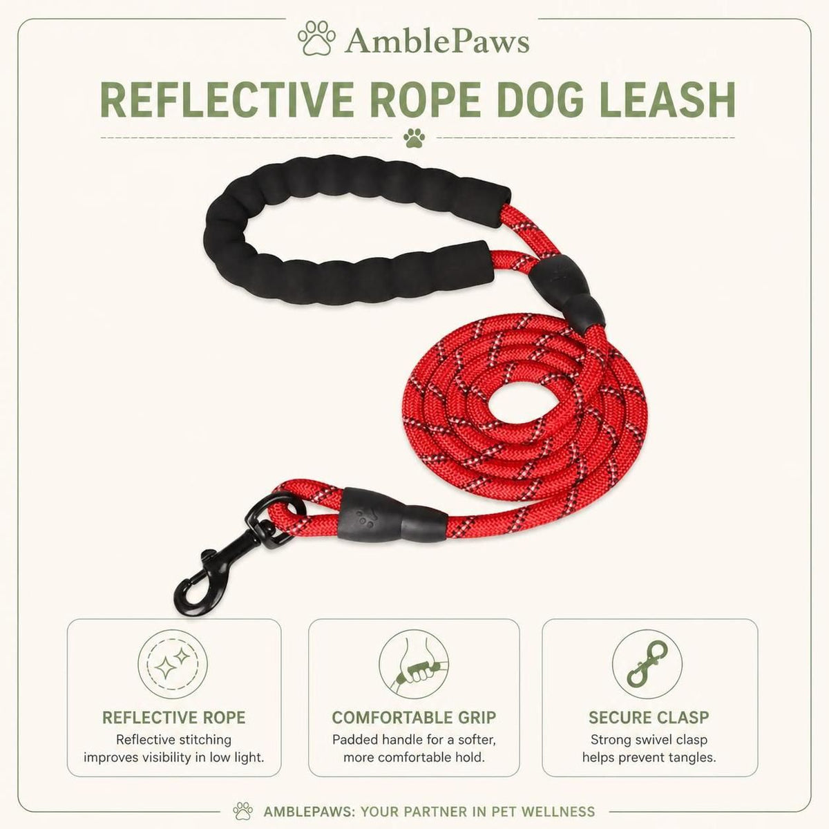 1.5m Reflective Pet Leash with Padded Handle